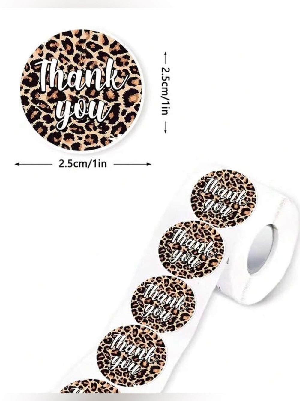 Leopard Print "Thank You" Sticker 500 count Roll - Brown Thank You Seals